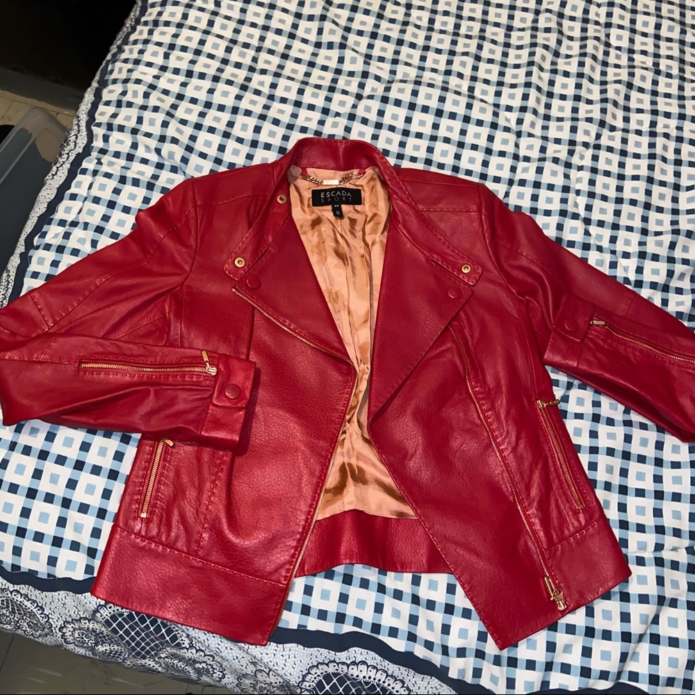 Escada red leather jacket